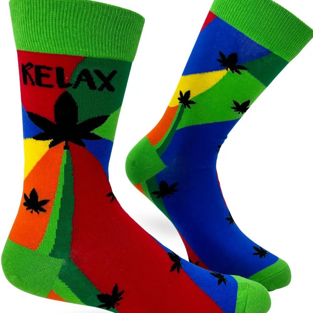 Men's Novelty Crew Sock  Relax Cannabis Leaves